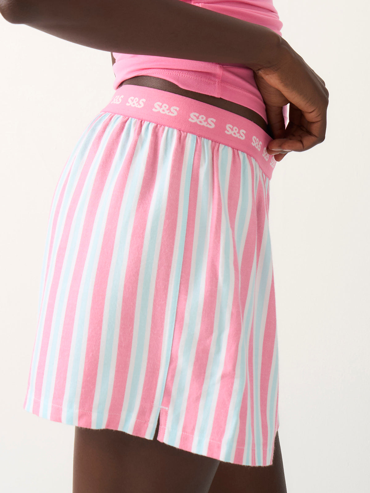 Soft Brushed Woven Pyjama Shorts - Lazy Days Stripe