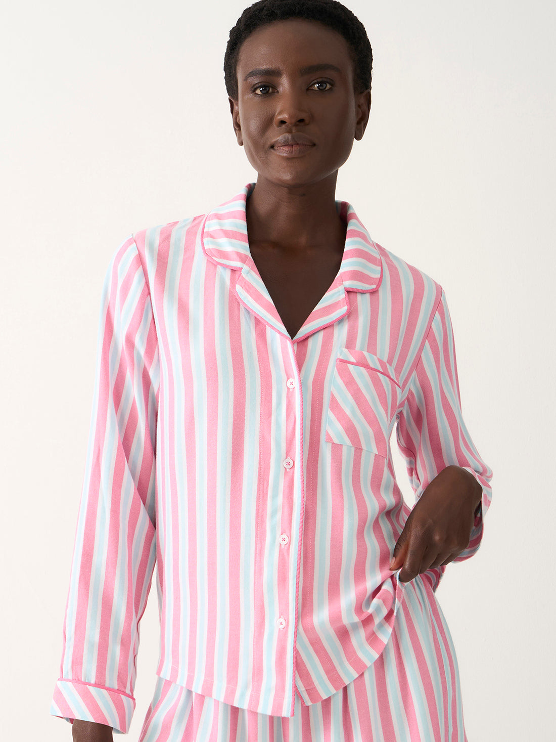 Soft Brushed Woven Pyjama Top - Lazy Days Stripe