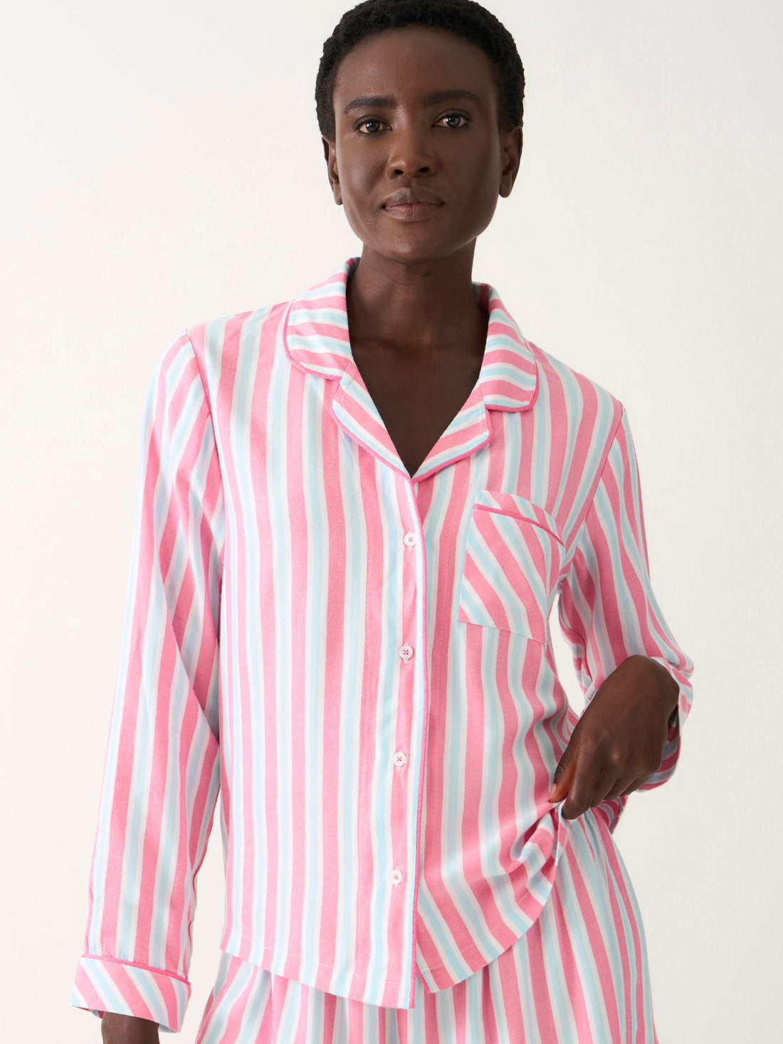 Soft Brushed Woven Pyjama Top - Lazy Days Stripe