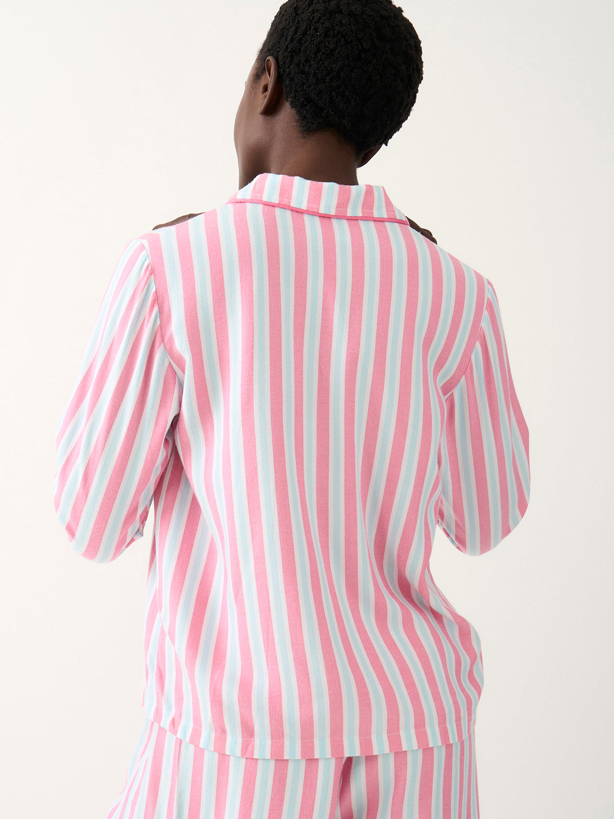 Soft Brushed Woven Pyjama Top - Lazy Days Stripe