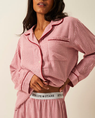 Soft Brushed Woven Pyjama Top - Red Stripe Stripe & Stare