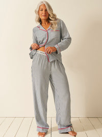 Soft Brushed Woven Pyjama Bottoms - Midnight Stripe Anjos & Lourenco