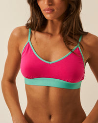 T-Shirt Bra - Raspberry and Neon Mint Stripe & Stare