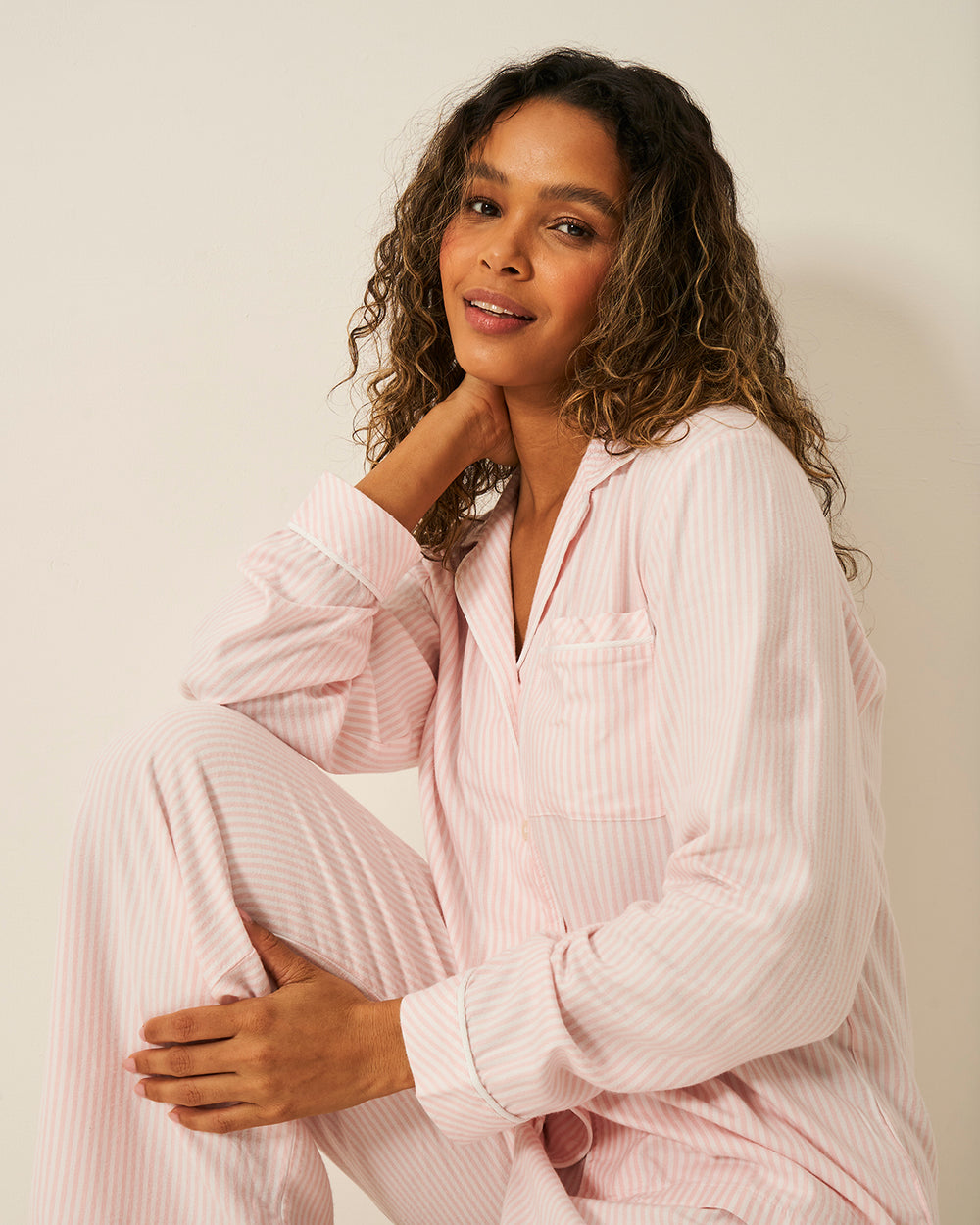 Soft Brushed Woven Pyjama Top - Pink Stripe Stripe & Stare