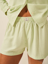 Emily English X S&S Soft Brushed Woven Pyjama Shorts - Matcha Stripe Anjos & Lourenco