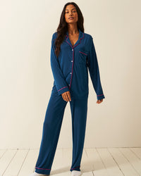 Long Pyjama Set - Midnight and Raspberry Stripe & Stare