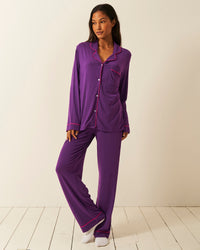 Long Pyjama Set - Plum Stripe & Stare