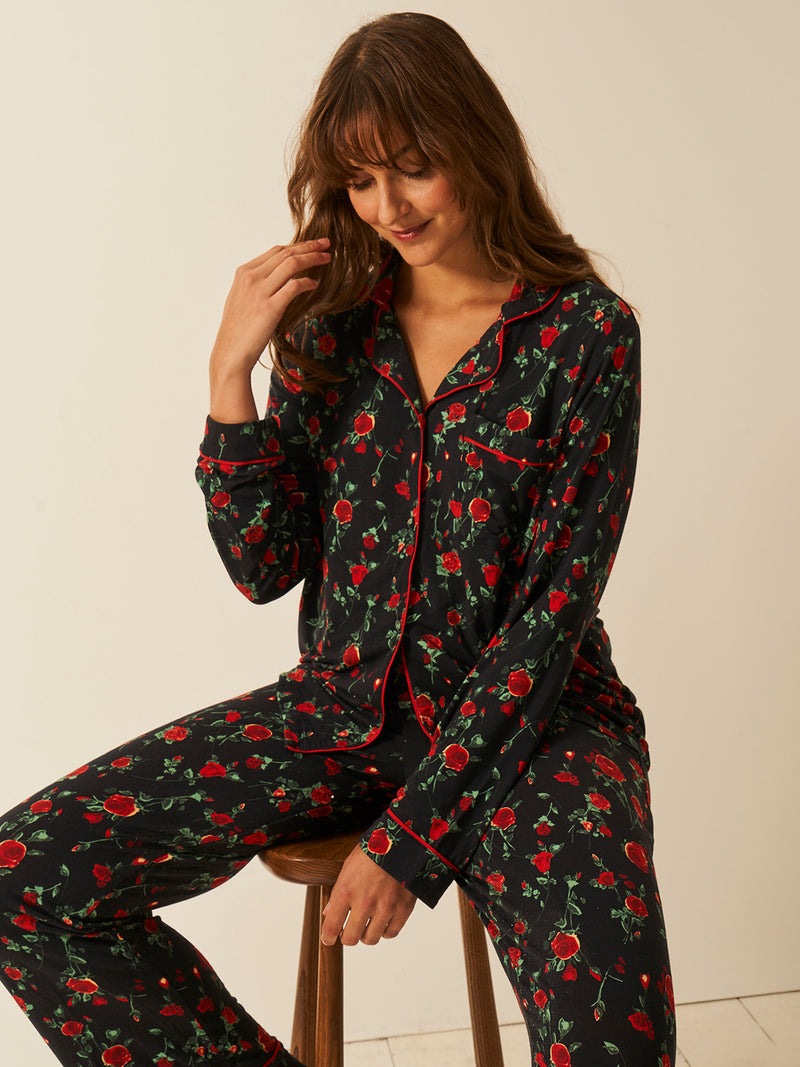 Long Pyjama Set - RIXO Claudia Rose Black | Sustainable TENCEL™ Sleep –  Stripe & Stare