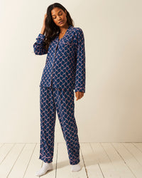 Long Pyjama Set - Midnight Bow Stripe & Stare