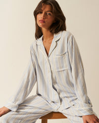 Soft Brushed Woven Pyjama Top - Barneby Gates Blue Stripe & Stare