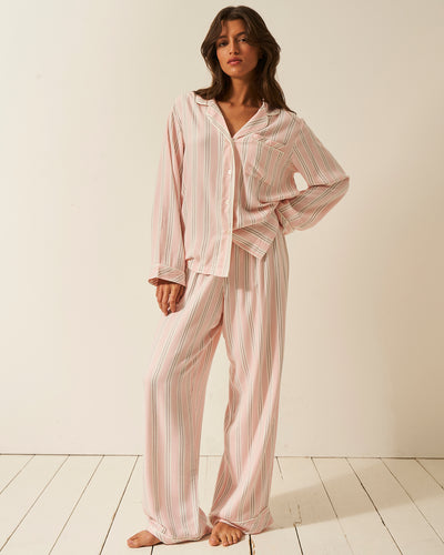 Soft Brushed Woven Pyjama Bottoms - Barneby Gates Pink Stripe & Stare