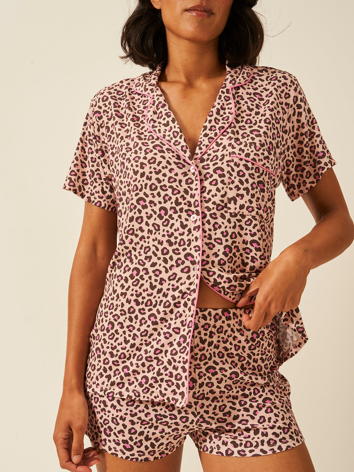 Short Pyjama Set - Liquorice Leopard Charming Garment Enterprises Co