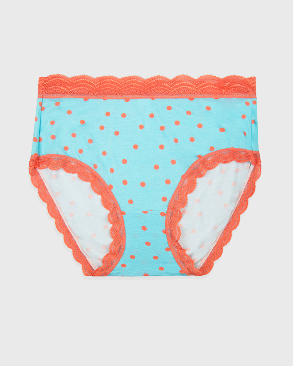 High Rise Knicker - Turquoise and Coral Spots Stripe & Stare