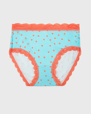 High Rise Knicker - Turquoise and Coral Spots