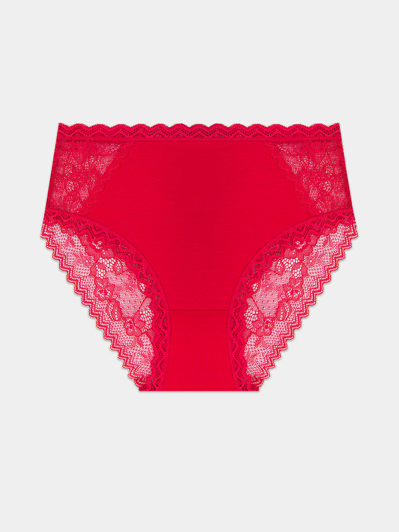 Eco Lace High Rise Knicker - Lipstick Red Hop Lun Limited