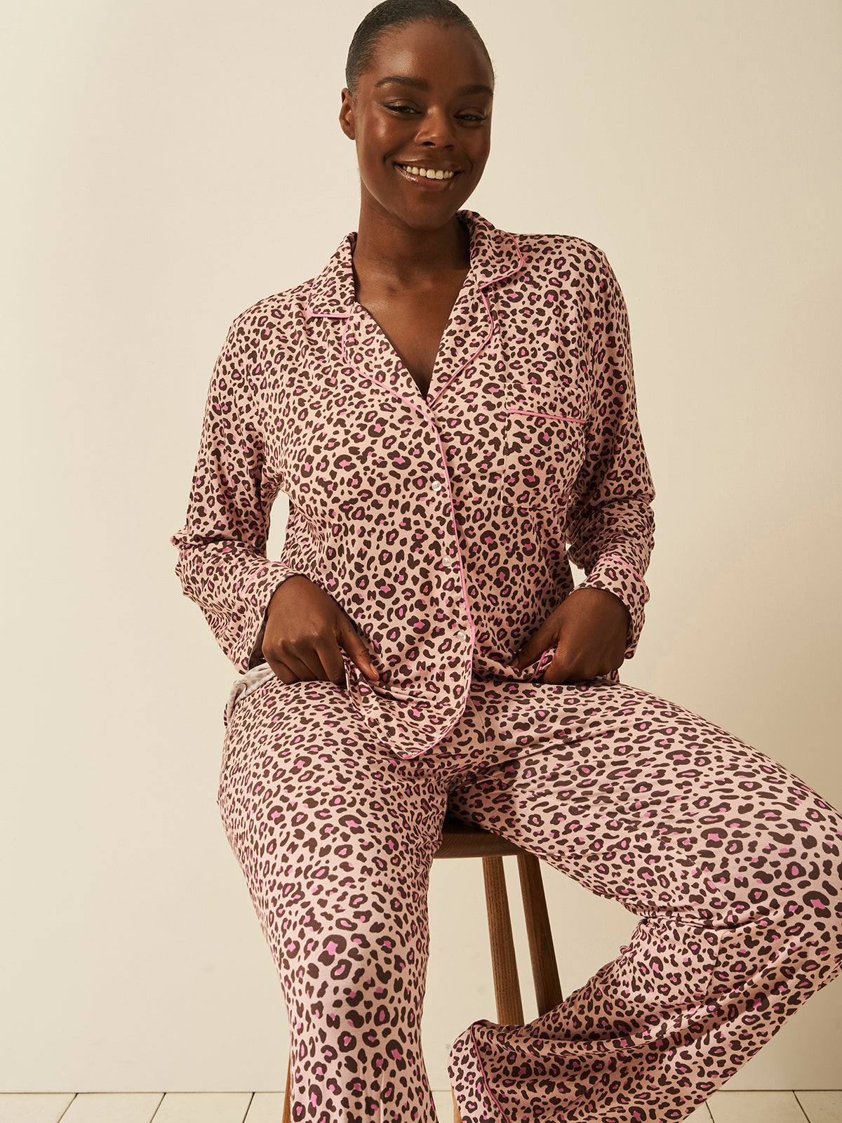 Long Pyjama Set Liquorice Leopard