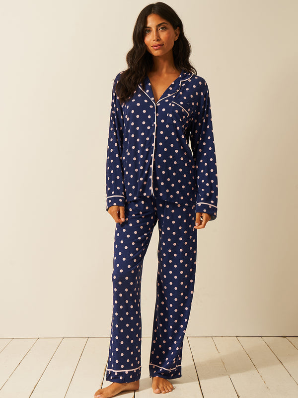 Long Pyjama Set - Navy Spot