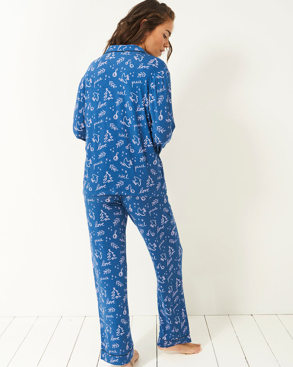 Long Pyjama Set - Navy Noel Stripe & Stare