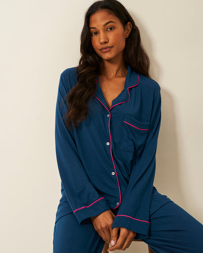 Long Pyjama Set - Midnight and Raspberry Stripe & Stare