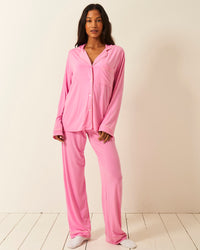 Long Pyjama Set - Moonlight Mauve Stripe & Stare