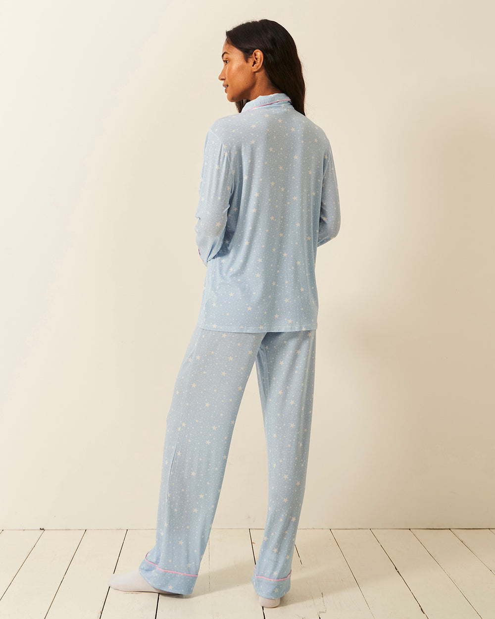 Long Pyjama Set - Pale Blue Stars Stripe & Stare