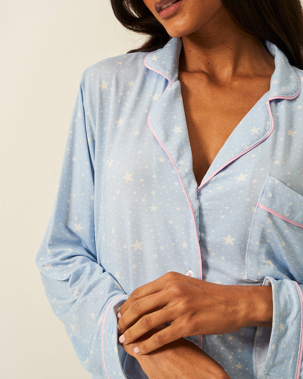 Long Pyjama Set - Pale Blue Stars Stripe & Stare