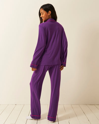 Long Pyjama Set - Plum Stripe & Stare