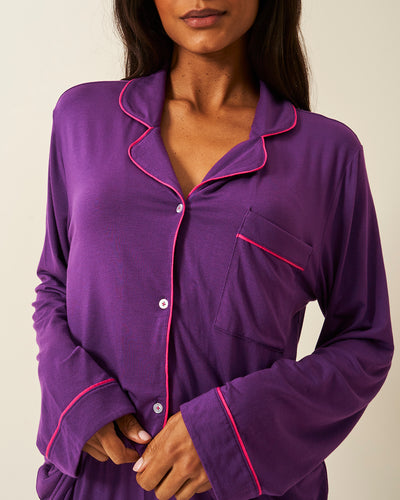 Long Pyjama Set - Plum Stripe & Stare