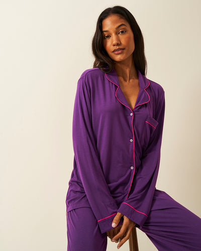 Long Pyjama Set - Plum Stripe & Stare