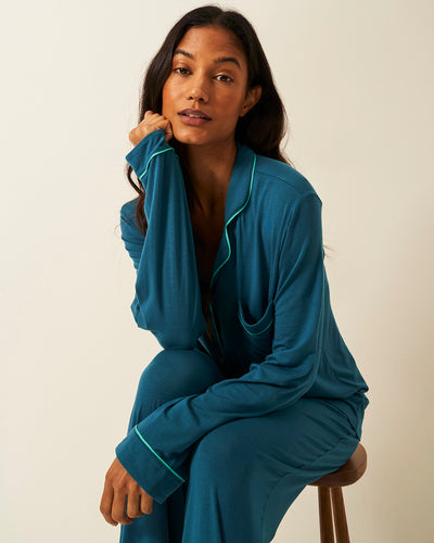 Long Pyjama Set - Teal Stripe & Stare