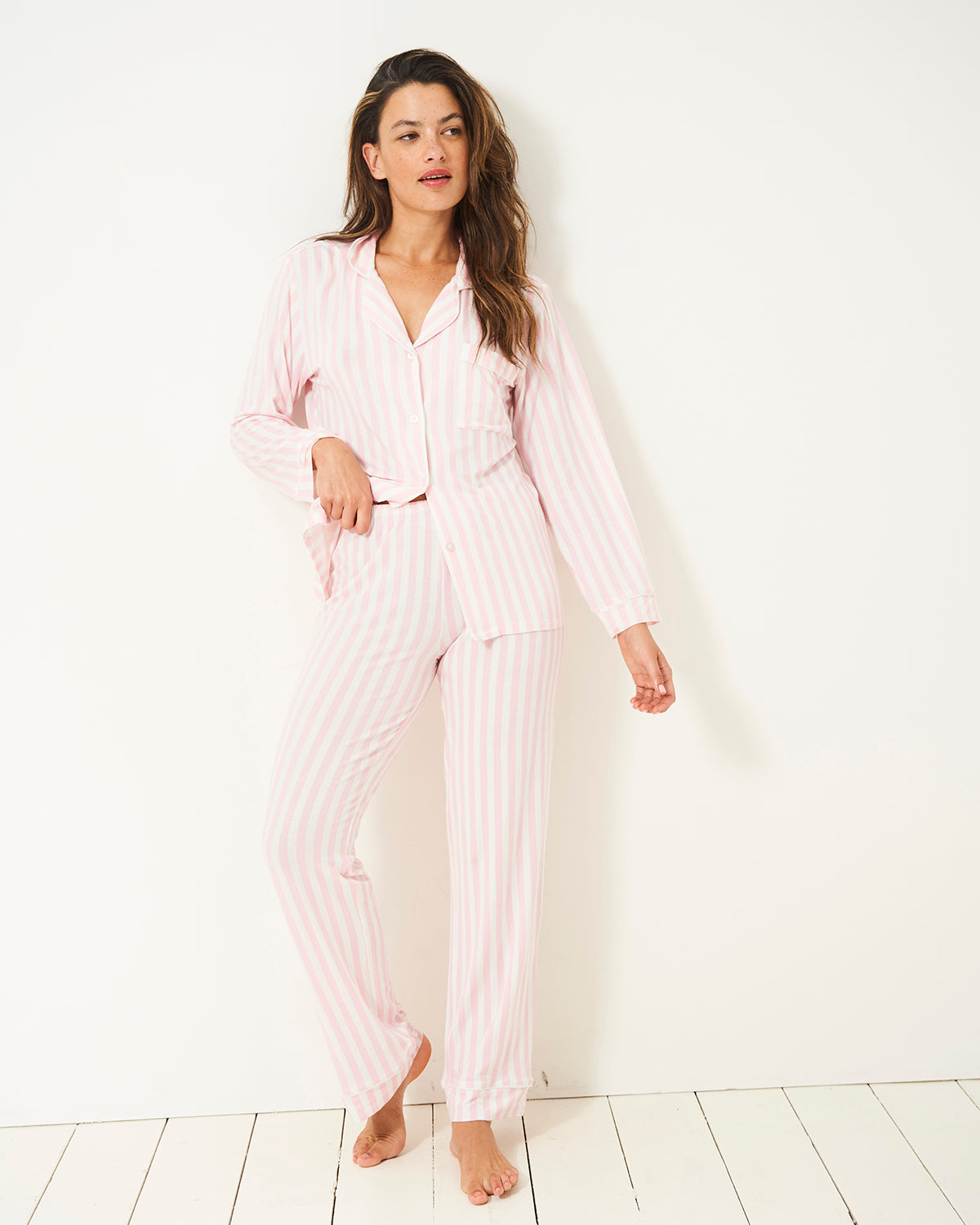 Long Pyjama Set - Pale Pink Stripe | Sustainable TENCEL™ Nightwear ...