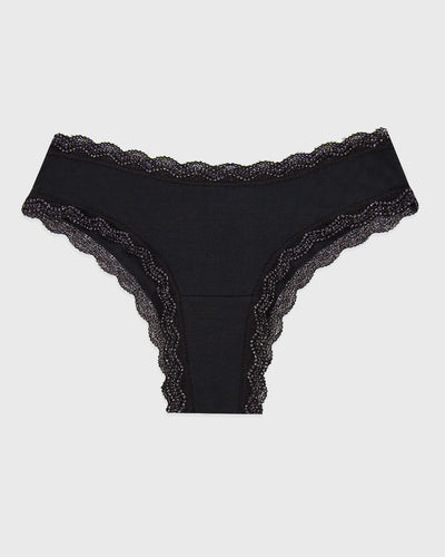 Brazilian Knicker - Black Sparkle Lace Stripe & Stare