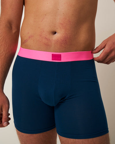 Men's Boxer - Midnight and Neon Pink Stripe & Stare