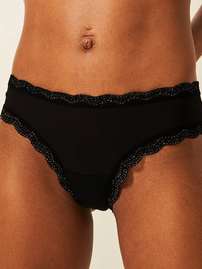 Brazilian Knicker - Black Sparkle Lace Stripe & Stare