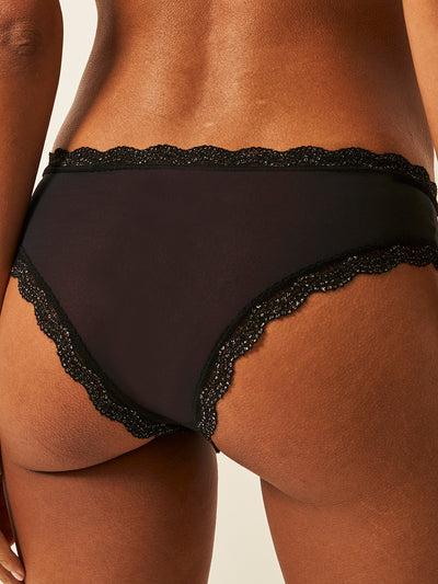 Mesh Brazilian Knicker - Black Sparkle Lace Stripe & Stare