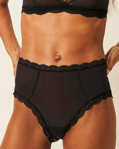 Mesh High Rise Knicker - Black Sparkle Lace Stripe & Stare