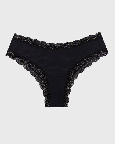 Mesh Brazilian Knicker  - Black Sparkle Lace Stripe & Stare