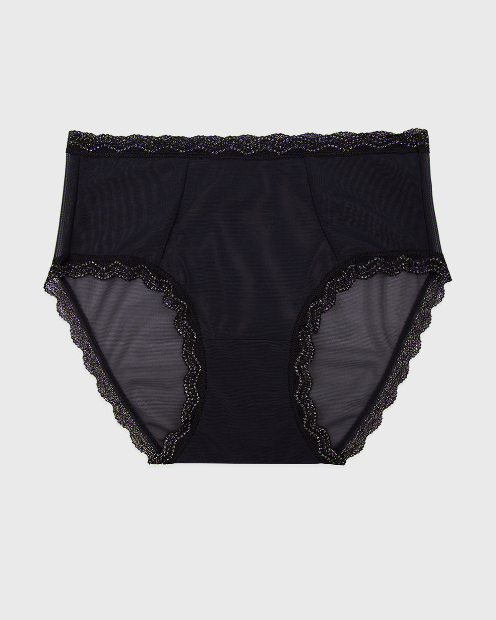 Mesh High Rise Knicker - Black Sparkle Lace Stripe & Stare