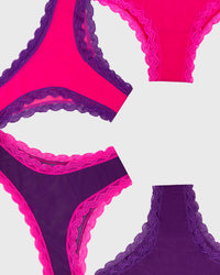 Mesh Brazilian Knicker Four Pack - Purple & Raspberry Stripe & Stare