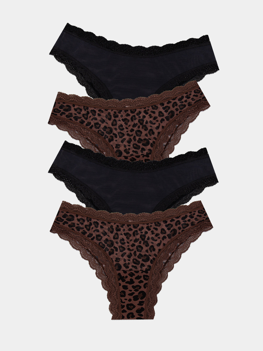 Mesh Brazilian Knicker Four Pack - Black & Leopard