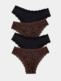 Mesh Brazilian Knicker Four Pack - Black & Leopard