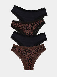 Mesh Brazilian Knicker Four Pack - Black & Leopard