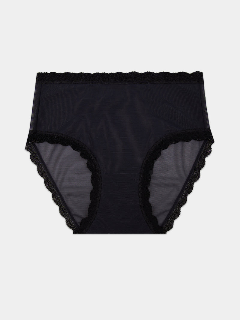 Mesh High Rise Knicker - Black