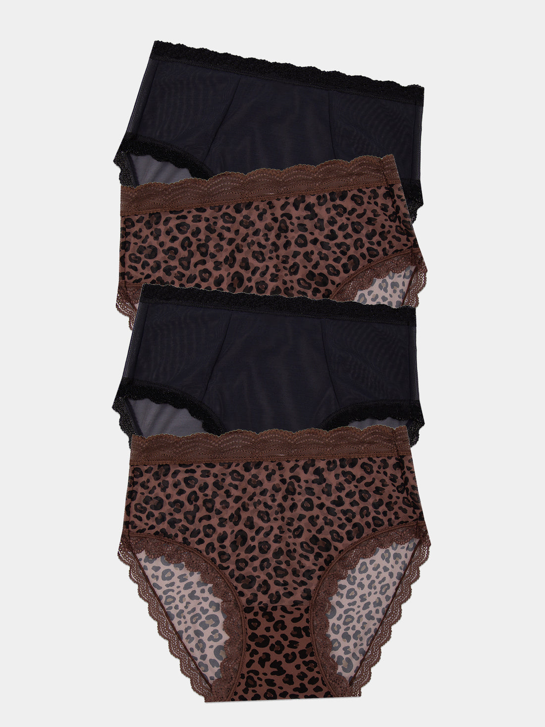 Mesh High Rise Knicker Four Pack - Black & Leopard