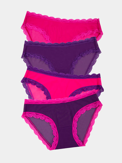 Mesh Original Knicker Four Pack - Purple & Raspberry Stripe & Stare