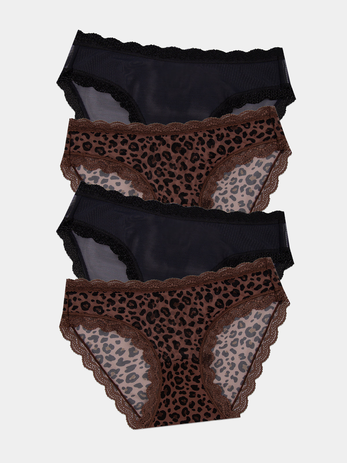 Mesh Original Knicker Four Pack - Black & Leopard