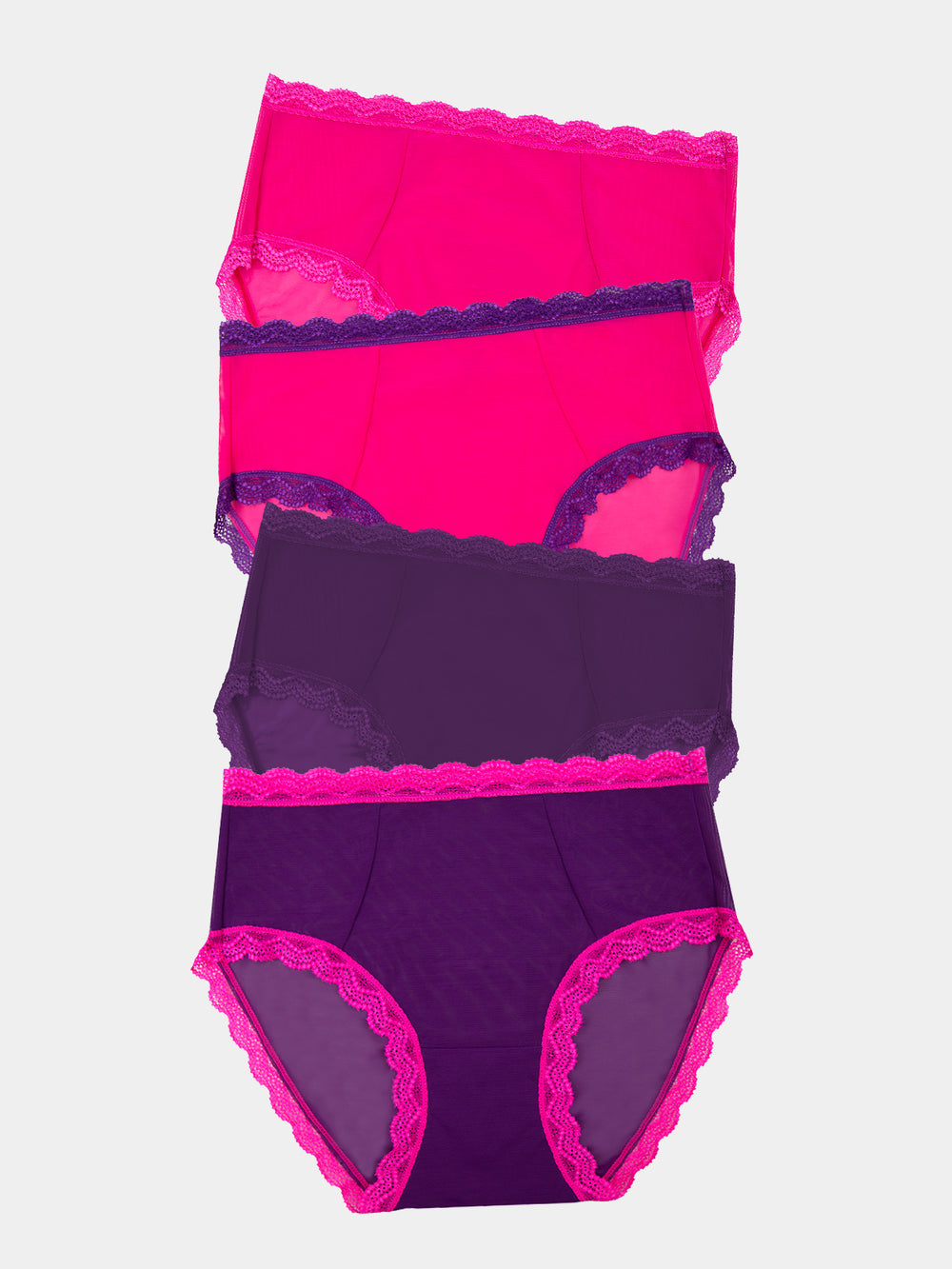 Mesh High Rise Knicker Four Pack - Purple & Raspberry Stripe & Stare