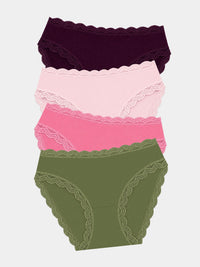 Mid Rise High Leg Knicker Four Pack - Black Cherry & Olive