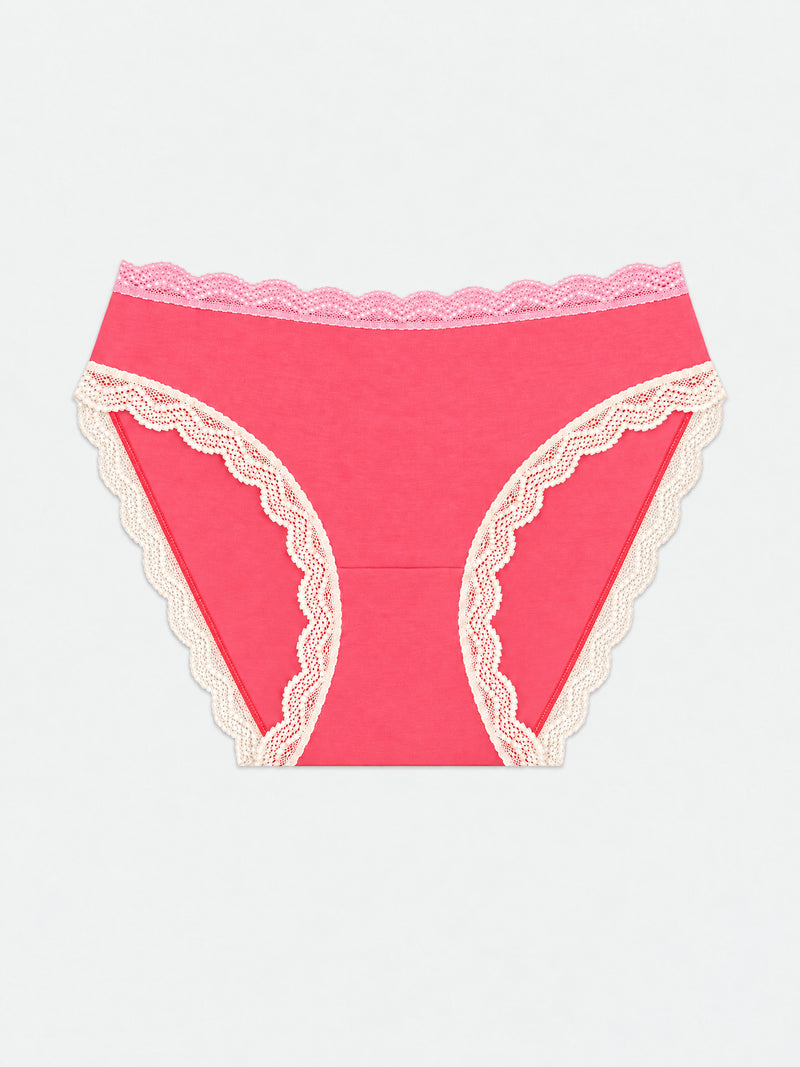 Mid Rise High Leg Knicker - Coral Paradise and Buttercream
