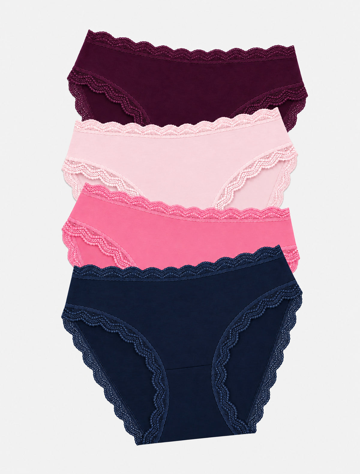 Mid Rise High Leg Knicker Four Pack - Ocean & Black Cherry